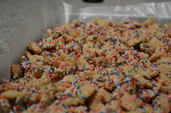 Cupcake Puppy Chow (sans powdered sugar) comes together in 10 minutes.